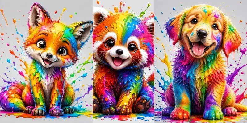 Rainbow Paint Splash Cartoon Characters generated by undefined