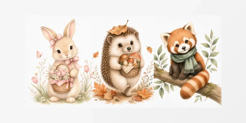 Cute Watercolor Animal Illustrations generated by undefined