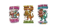 Dinosaur Food Cartoon Sticker Templates gemini-image prompt mini thumbnail