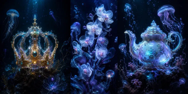 Bioluminescent Deep Sea Still Lifes generated by undefined