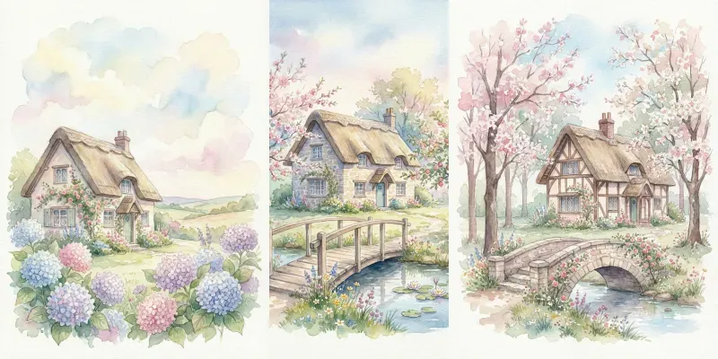 Dreamy Watercolor Cottage Landscapes generated by undefined