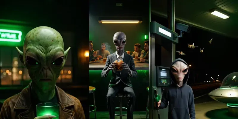 Hyperrealistic Alien Daily Life Videos generated by undefined