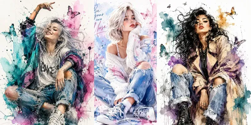 Expressive Watercolor Fashion Sketches generated by undefined