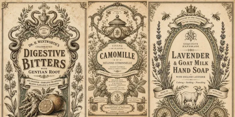 Victorian Botanical Label Engravings generated by undefined