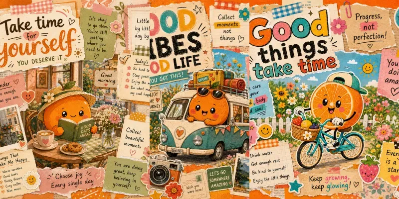 Kawaii Orange Positive Scrapbook Art generated by undefined