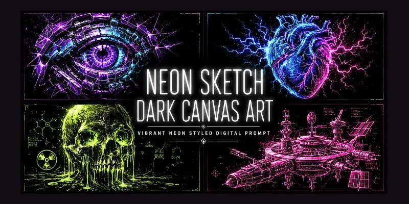 Neon Charcoal Sketchers Dark Canvas Art generated by undefined