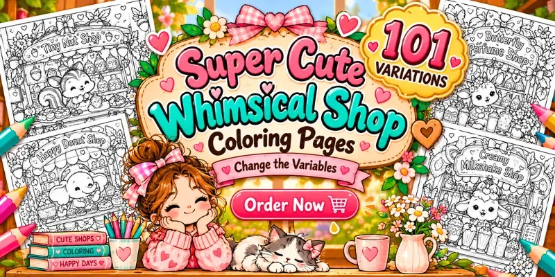 Super Cute Whimsical Shop Coloring Pages generated by undefined