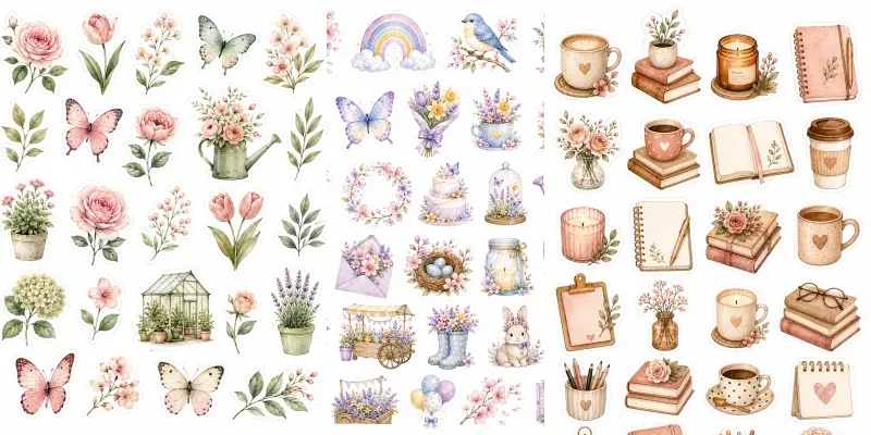 Whimsical Watercolor Planner Stickers