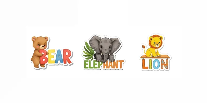 Illustrated Animal Text Stickers generated by undefined