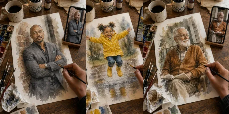 Watercolor Portraits In Progress generated by undefined