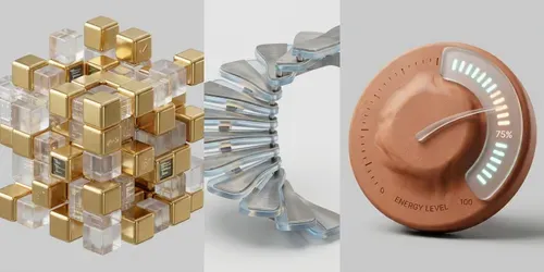 Modular 3D Kinetic UI Hero Assets generated by gemini-image