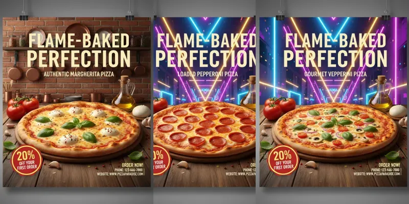 Pizza Ad Posters 9 Variations generated by undefined