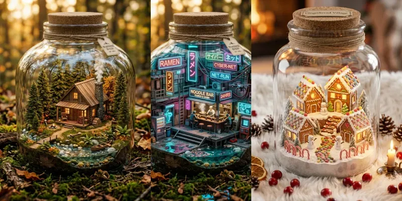 Isometric 3d Dioramas In Glass Jars generated by undefined