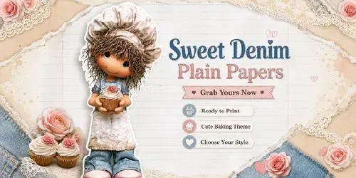 Sweet Denim Baking Girl Plain Papers generated by midjourney