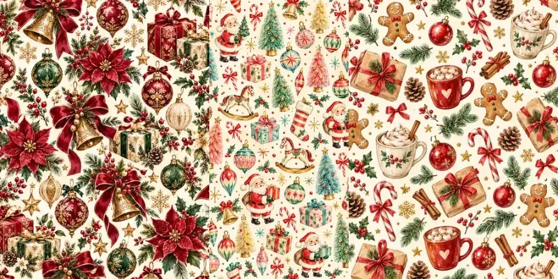 Christmas Watercolor Seamless Patterns