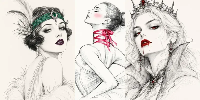 Vintage Line Art Color Pop Portraits generated by undefined