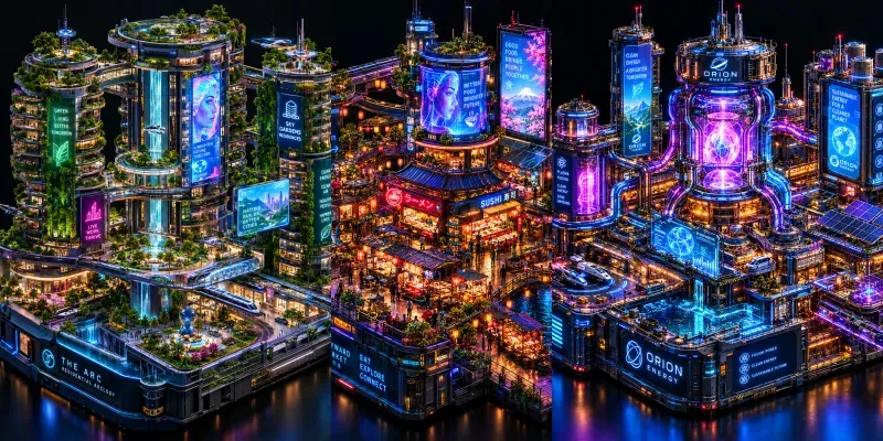 3D Isometric Cyberpunk Arcology Dioramas