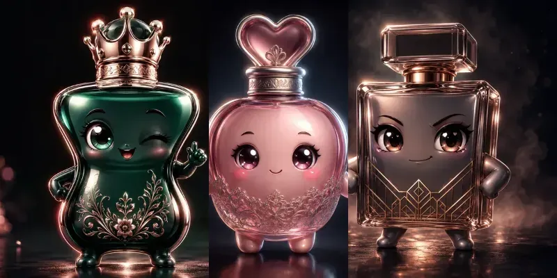 3D Chibi Perfume Bottle Mascots generated by undefined