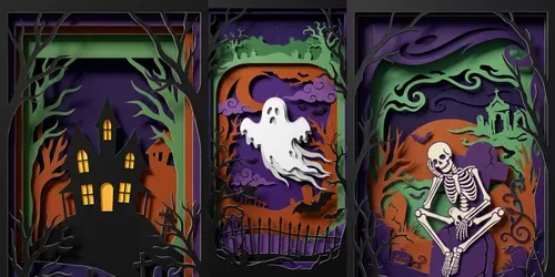 Paper Cut Halloween 3D Diorama Art generated by gemini-image