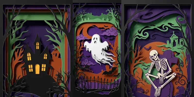 Paper Cut Halloween 3D Diorama Art generated by undefined