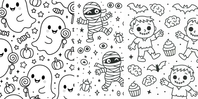 Cute Pattern Halloween Coloring Book Art generated by undefined