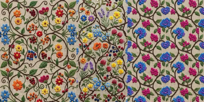 Embroidered Floral Tiles On Linen Fabric generated by undefined