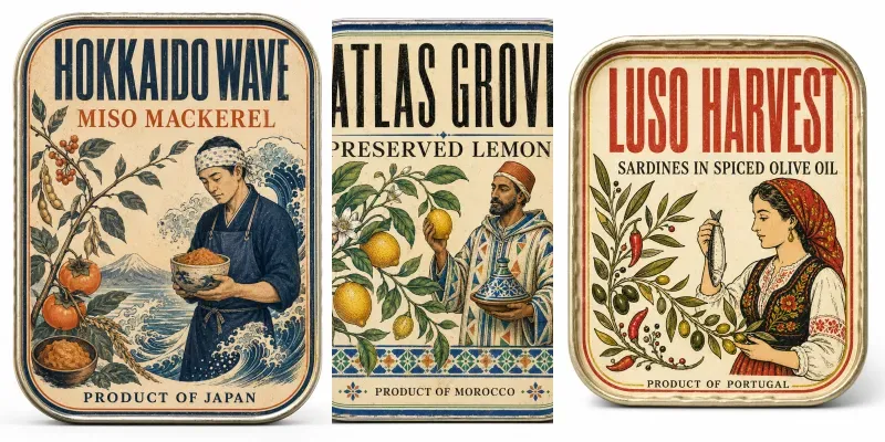 Vintage World Food Tin Labels generated by undefined