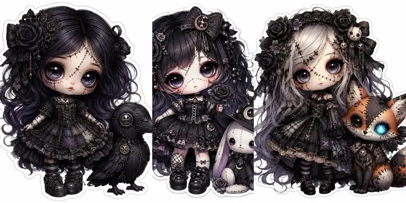 Gothic Chibi Doll Patchwork Friends generated by undefined