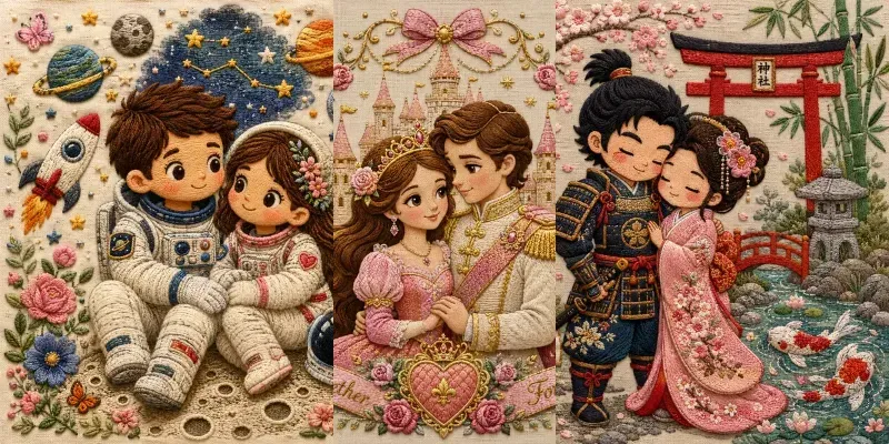 Whimsical Embroidery Character Art generated by undefined