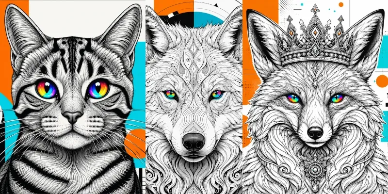 Modern Neon Lineart Animal Portraits generated by undefined