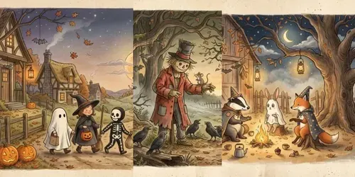 Vintage Halloween Storybook Illustrations generated by gemini-image