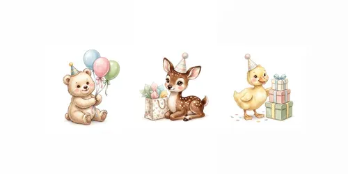 Kids Birthday Animal Clipart Sets generated by gemini-image