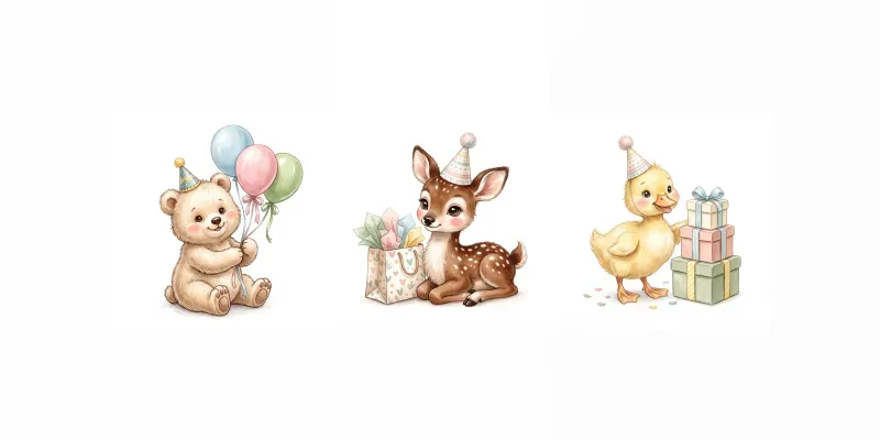 Kids Birthday Animal Clipart Sets