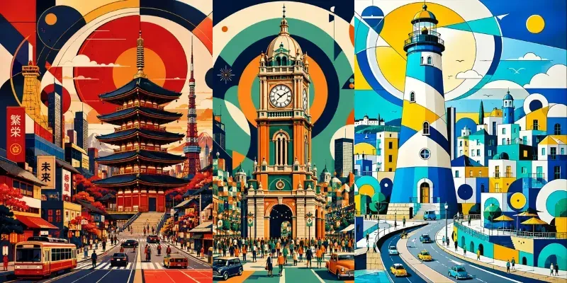 Bold Geometric Landmark Illustrations generated by undefined