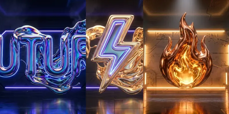 3D Liquid Chrome Neon Typographic Art generated by undefined