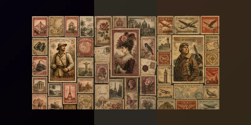 Vintage Character Postage Collages generated by undefined