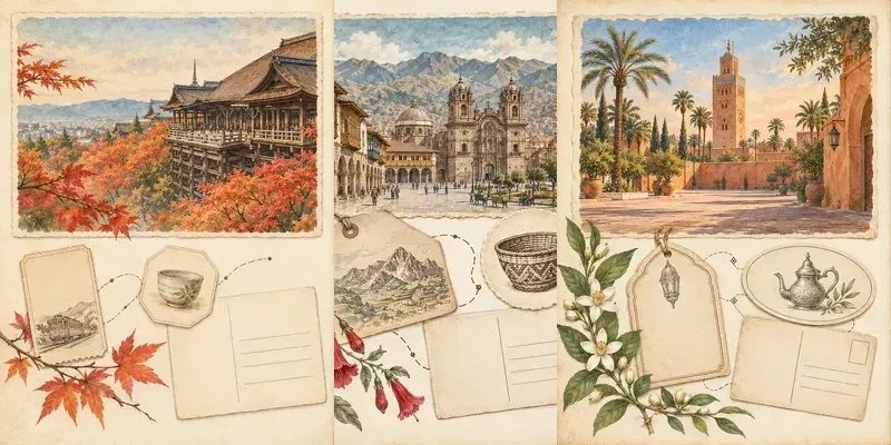 Vintage Travel Journal Page Spreads