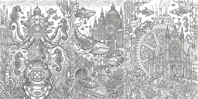 Steampunk Underwater Cities Coloring generated by undefined