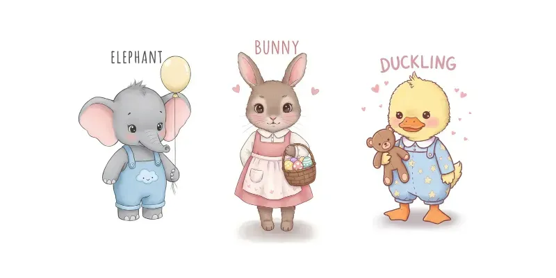 Sweet Animal Characters With Text Headers generated by undefined