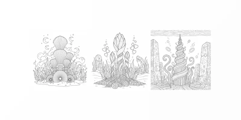 Surreal Underwater City Coloring Art generated by undefined