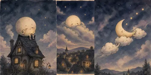 Sleepy Moon Ink Wash Storybook Art generated by chatgpt-image