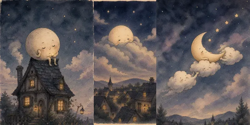 Sleepy Moon Ink Wash Storybook Art generated by undefined