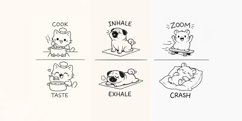 Two Frame Cartoon Comic Illustrations