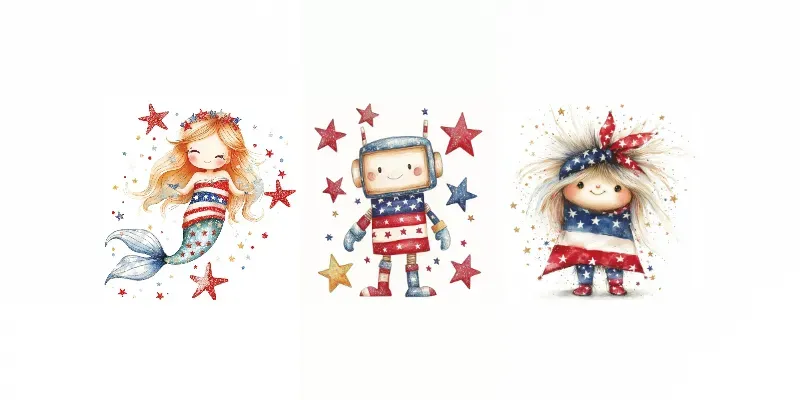 Patriotic Characters For 4th July Cards generated by undefined