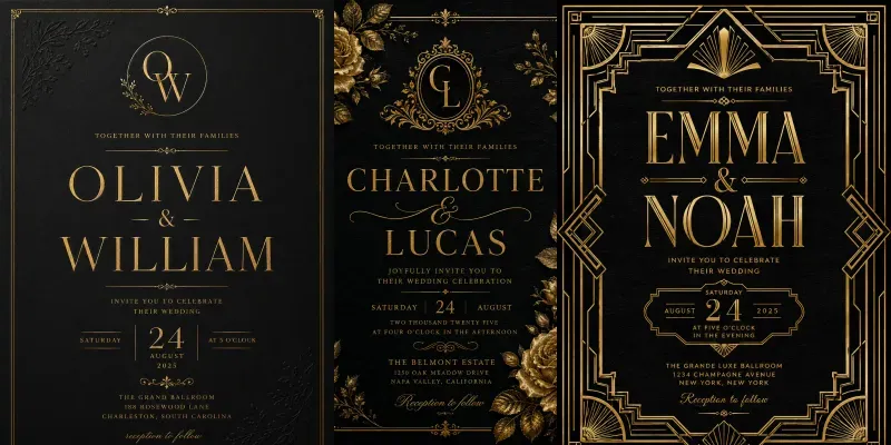 Luxury Black Gold Wedding Invitations generated by undefined
