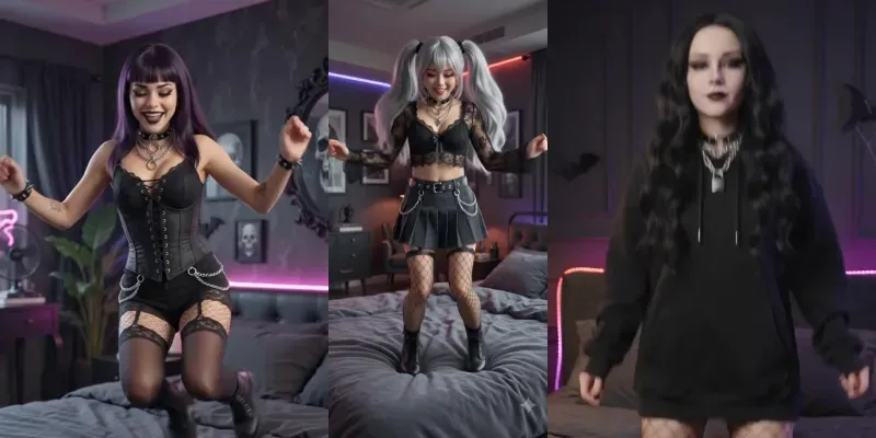 Playful Goth Girls Bouncing On Beds generated by undefined