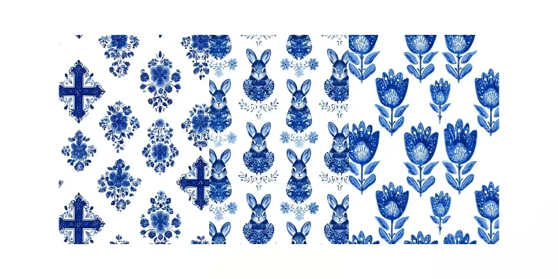 Easter Gzhel Seamless Blue Patterns