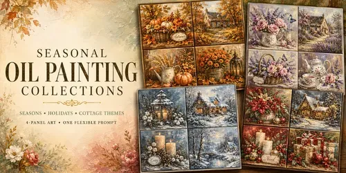 Seasonal Oil Painting Collage Sheets generated by chatgpt-image
