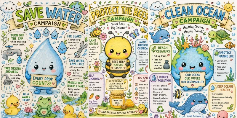 Cute Ecofriendly Kawaii Coloring Posters generated by undefined