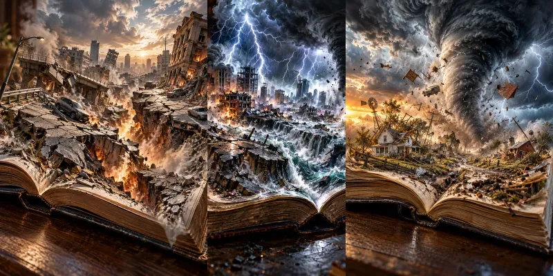 Hyperrealistic Disaster Book Worlds